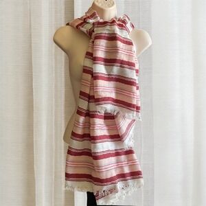Alliance‎ Striped Lightweight rectangular Scarf Wrap Red Pink White Fringe